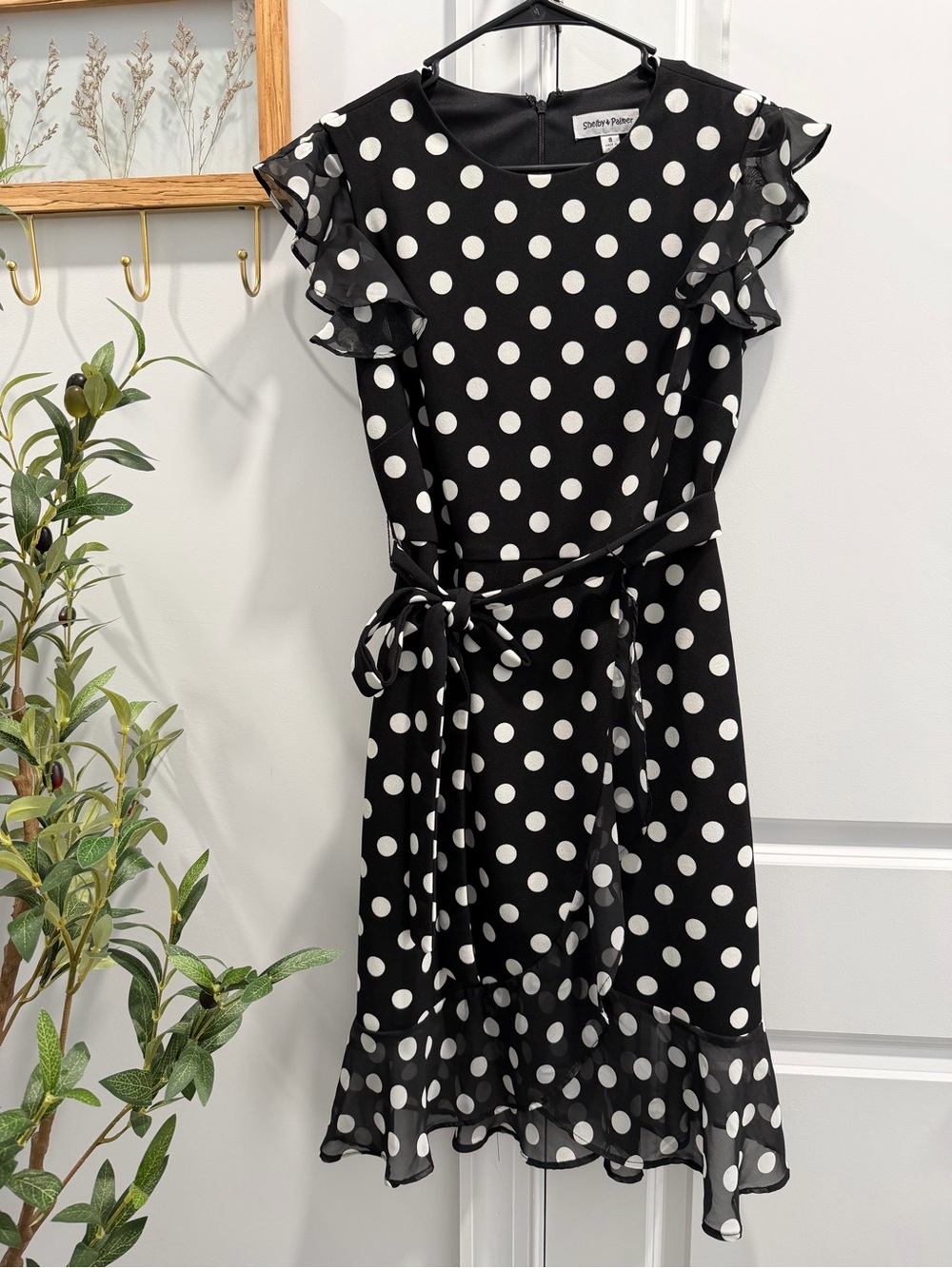 Shelby & Palmer Black and White Polka Dot Ruffle Tie-Waist Dress